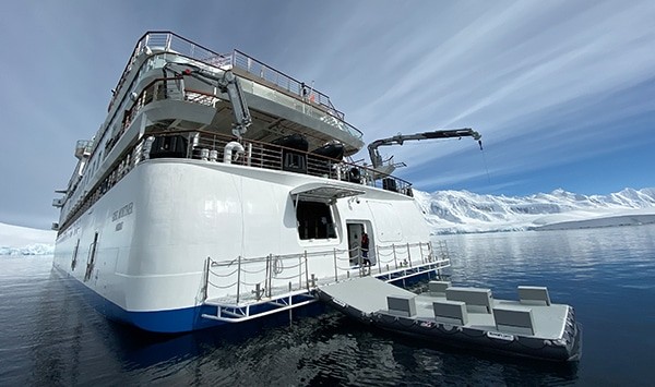 Launch deck on Aurora ship Greg Mortimer.