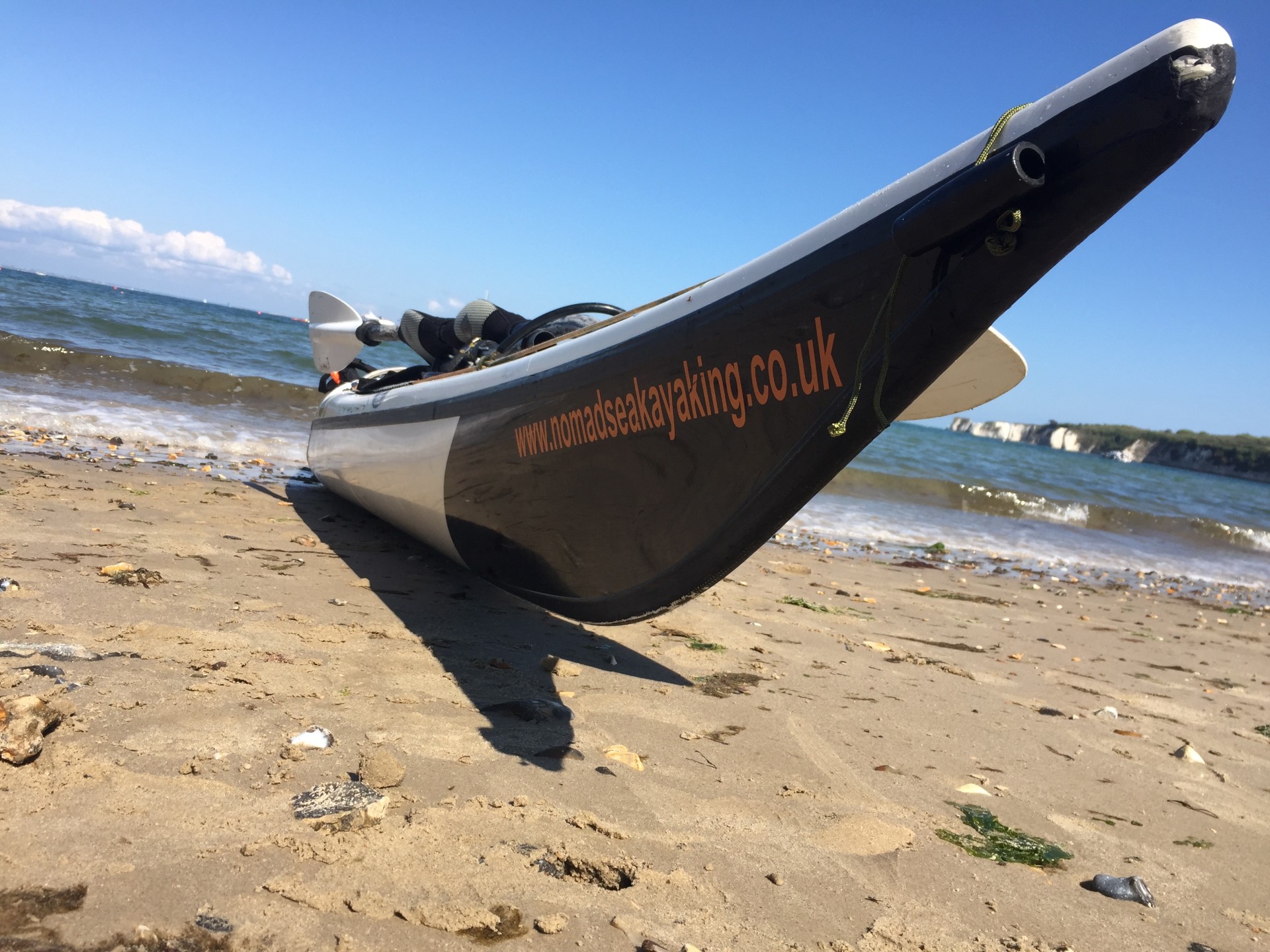 Studland Bay with Old Harry Rocks in the far distance with NOMAD Sea Kayaking.