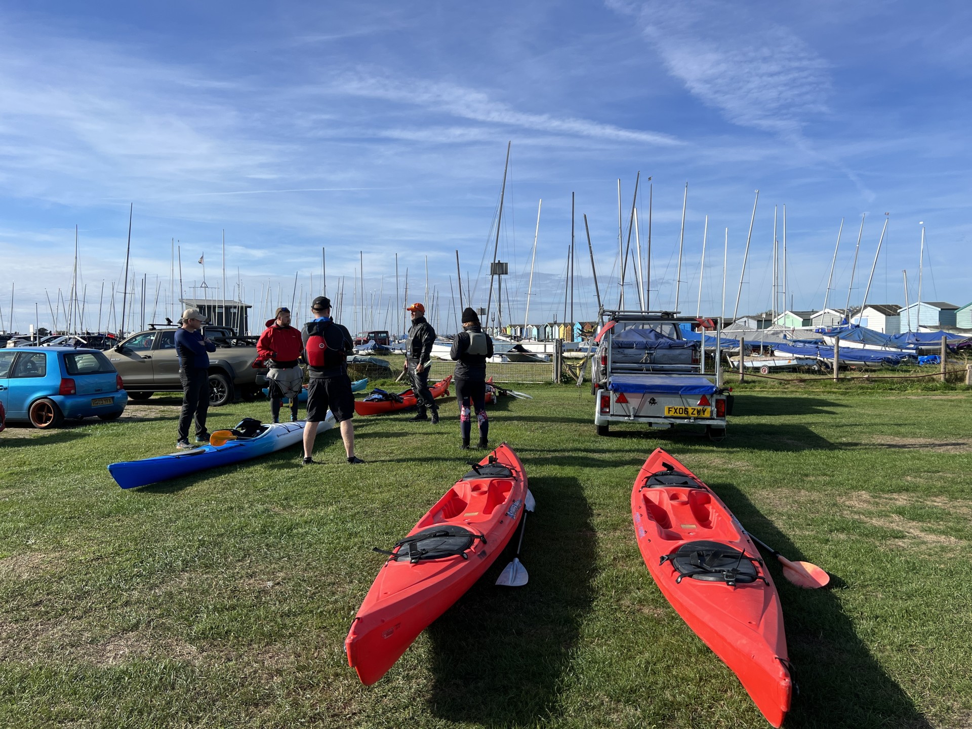 Briefing students on sea kayaking in Suffolk with NOMAD Sea Kayaking.