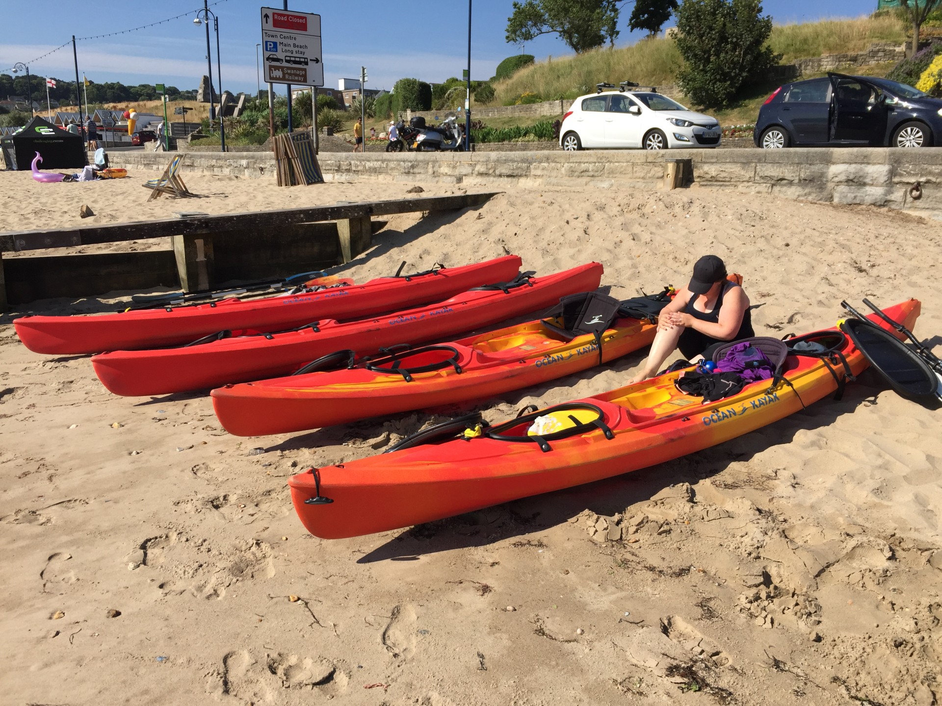 Scupper Pro kayaks on the beach ready to launch.