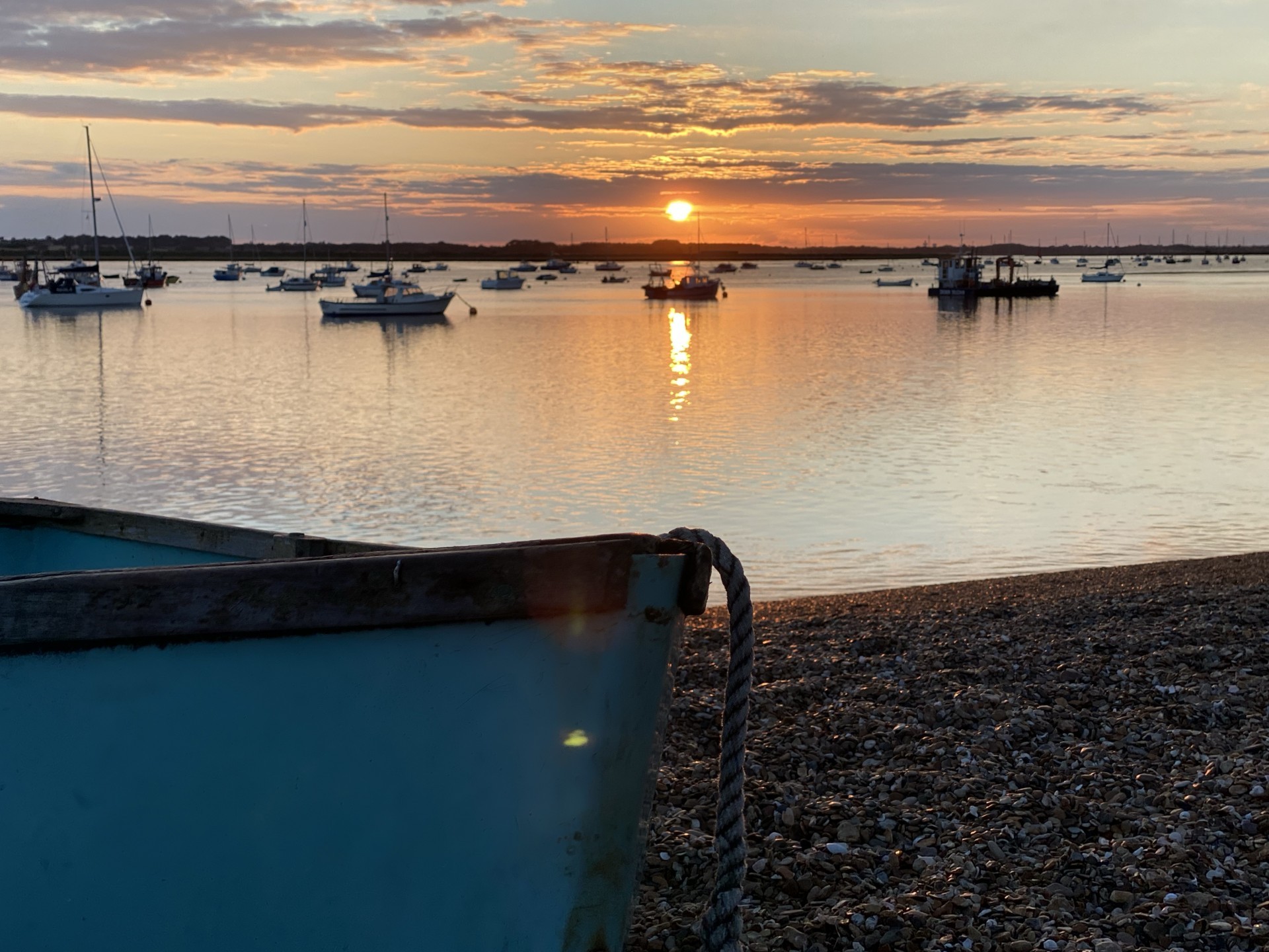 Sunset over an east coast estuary, Suffolk seal colony eco tour at night