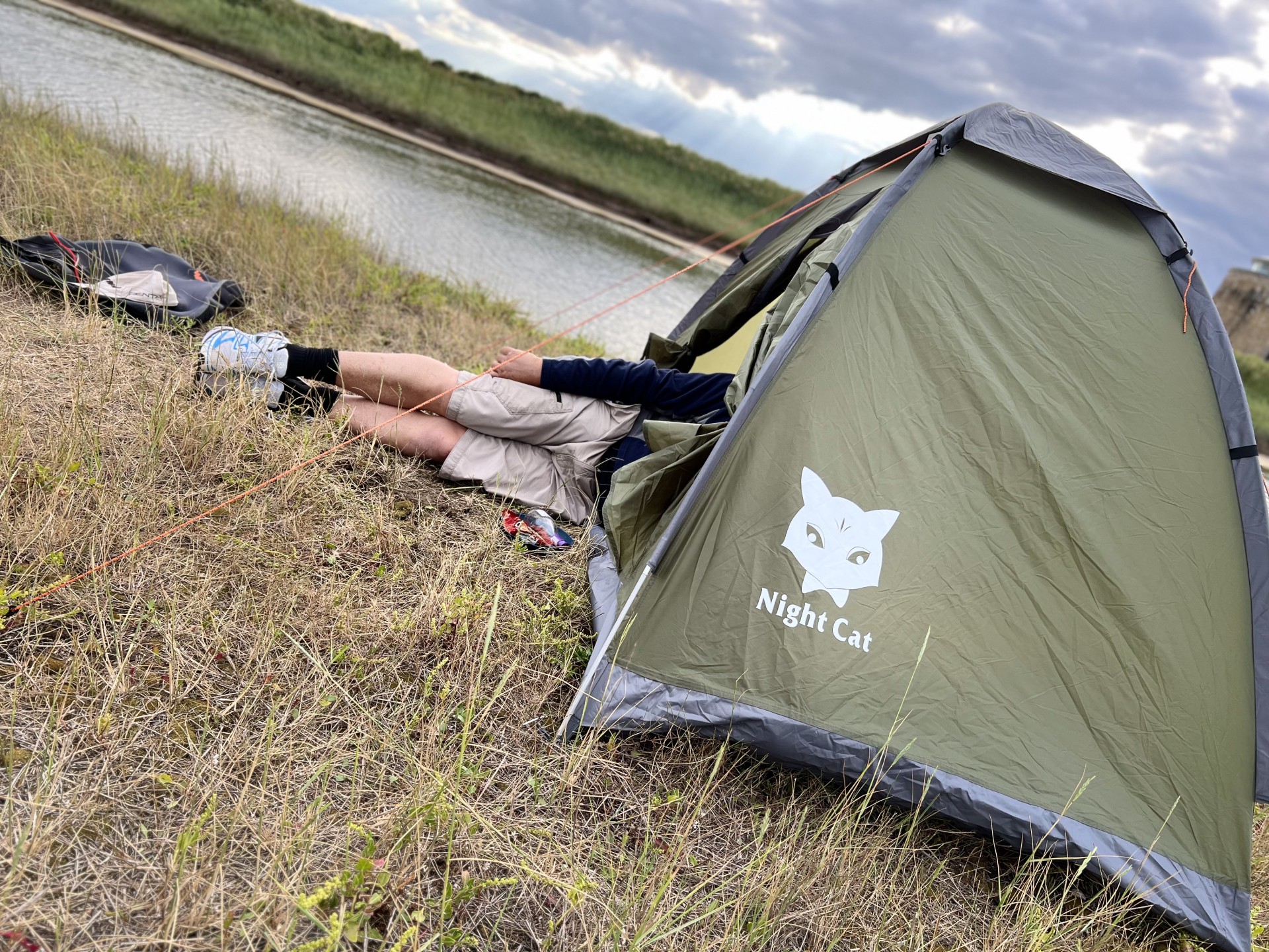 Legs out, wild camping experiences in Suffolk.